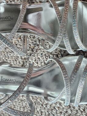 Hot Tomato Silver Crystal-Strap Evening Heels